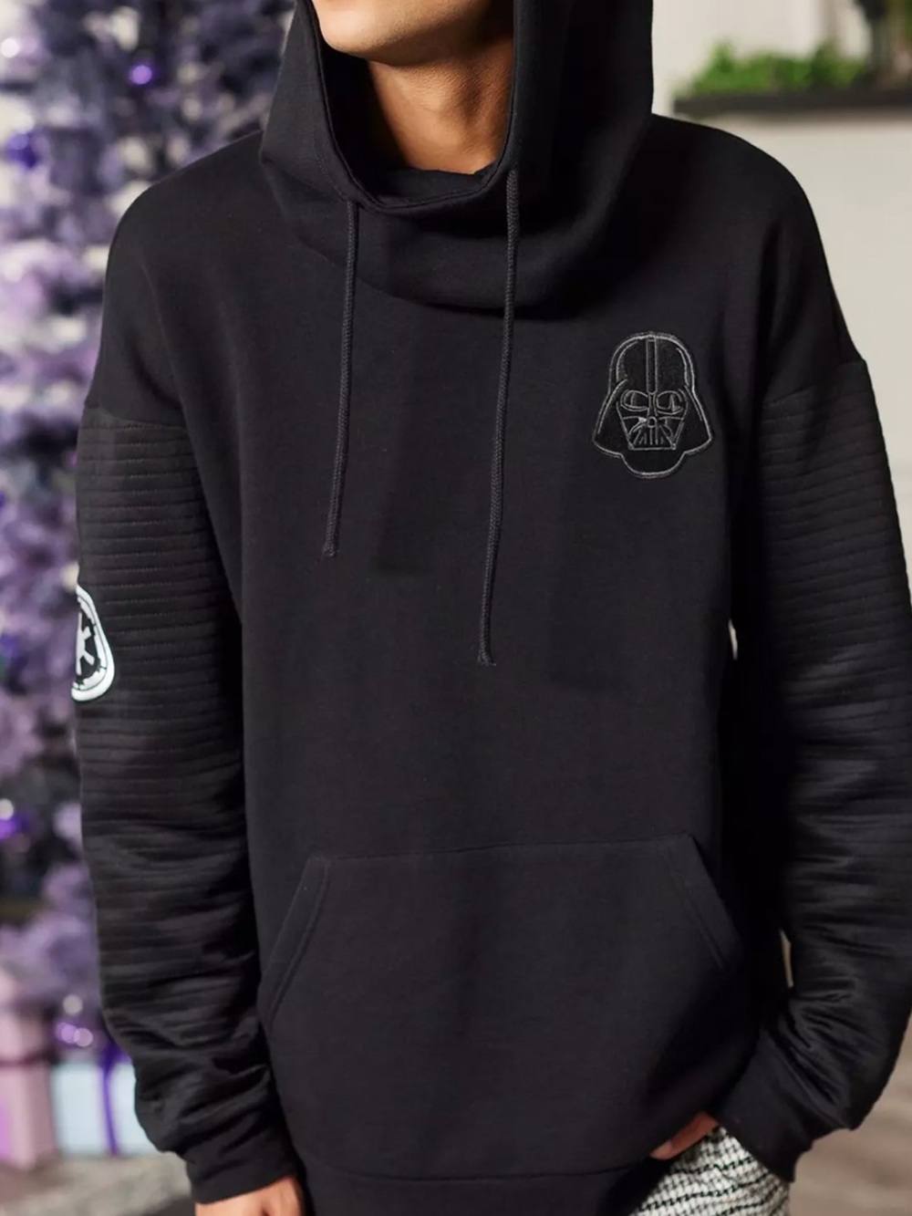 Star Wars Black Men’s Hooded Pullover with Darth Vader Patch